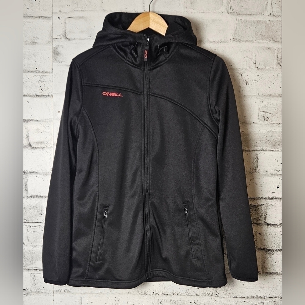 O’Neill Black Hooded Jacket Womens XL Fleece Lined Zip Up Athleisure